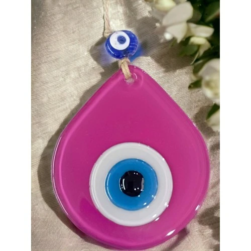 Orta Boy Pembe Damla Desen Nazar Boncuklu Duvar Dekoru Cam Duvar Süsü ürün görseli 1