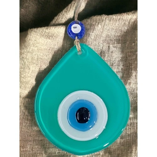Orta Boy Açık Yeşil Damla Desen Nazar Boncuklu Duvar Dekoru Cam Duvar Süsü ürün görseli 1