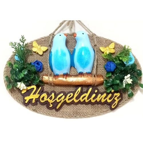 Mavi Kuşlu Hoşgeldiniz Yazılı Kapı Süsü ürün görseli 1