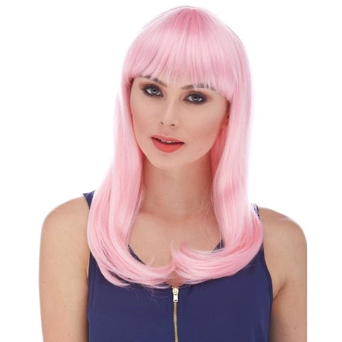 Soft Pembe Renk Uzun Düz Parti Peruğu ürün görseli 1