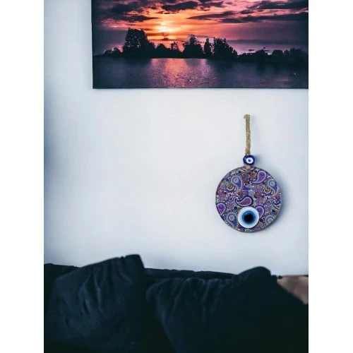 Mandala Desen Mavi Mor Nazar Boncuklu Füzyon Cam El İşçiliği 12 cm Duvar Süsü Nazarlık Hediyelik Eşya ürün görseli 1