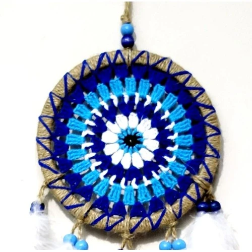 Nazar Boncuğu Desenli Dream Catcher El Yapımı Kuş Tüylü Rüya Kapanı Duvar Süsü ürün görseli 1