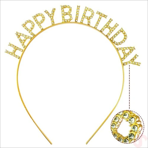 Altın Gold Renk Kristal Taşlı Parlak Happy Birthday Taç ürün görseli 1