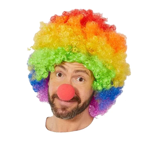 Gökkuşağı Afro Peruk ve Kırmızı Sünger Burun ürün görseli 1