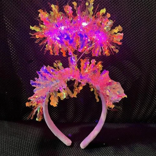 Püsküllü Led Işıklı Parlak Hologramlı Taç Pembe ürün görseli 1