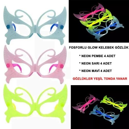 Fosforlu Neon Parti Gözlüğü Seti 12 Adet ürün görseli 1