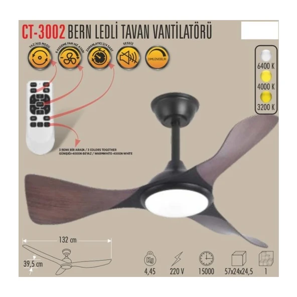 Cata CT-3002 Bern Ledli Tavan Vantilatörü ürün görseli 1