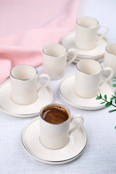 Tabak Evi Porselen Platin Kahve Fincan Takımı Kelebek 90cc 6 Kişilik 12 Parça ürün görseli 1