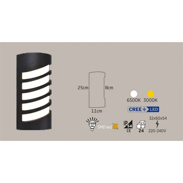 Econa 24W Siyah Kasa Dış Mekan LED Aplik Oval Çerçeveli (6500K) ürün görseli 1