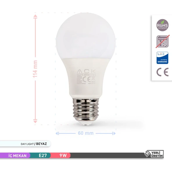 Ack 9W LED Ampul 6500K Beyaz E27 A60 - 10'lu Paket - Resim 4