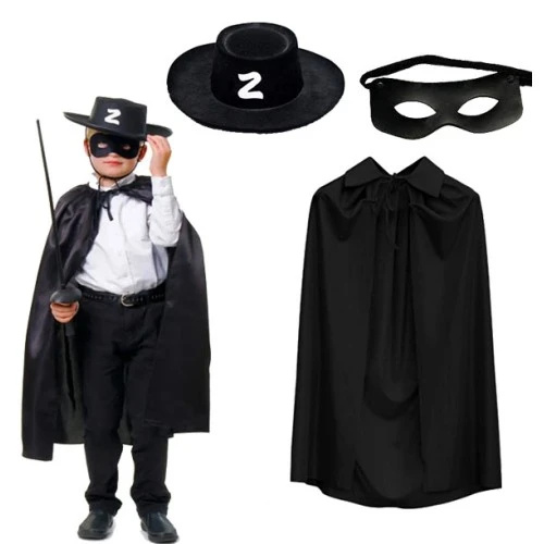 Zorro Pelerin Şapkası ve Maske Seti Çocuk Boy ürün görseli 1