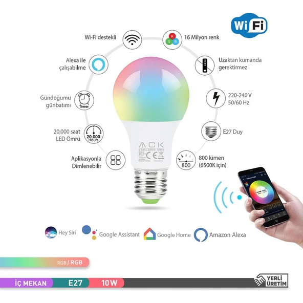 Ack Wifi LED Ampul 10W E27 - Resim 4