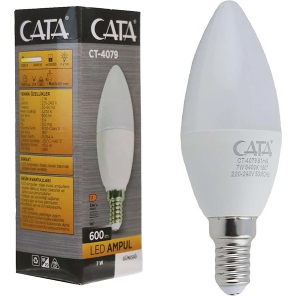 Cata Buji Ampul Mum 7W Beyaz Cata CT-4079 5'li Paket ürün görseli 1