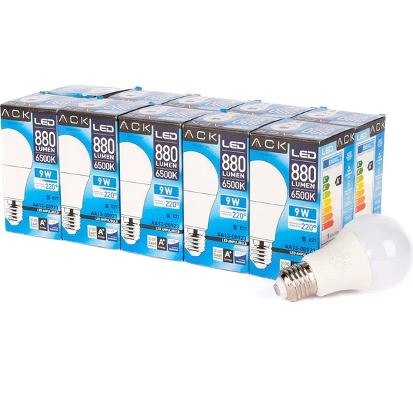 Ack 9W LED Ampul 6500K Beyaz E27 A60 - 10'lu Paket ürün görseli 1