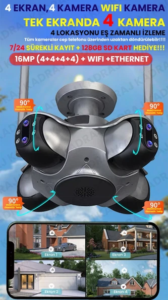 4 Kameralı Wifi - Kubbe Kamera – 360° Kör Noktasız Güvenlik Çözümü ürün görseli 1
