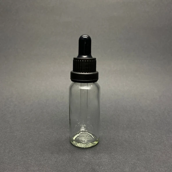 20ml, Şeffaf Cam Şişe, 24 adet, Cam Damlalıklı, Ecza şişesi, Propolis şişesi, Siyah Kapak Siyah Emzik ürün görseli 1