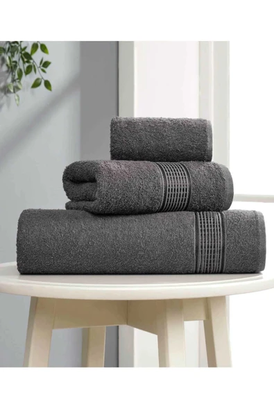 3 lü Banyo Havlusu Seti Pamuklu Ritim Antrasit ürün görseli 1