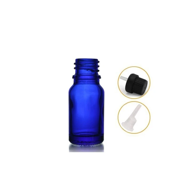 10ml mavi cam içten damlalıklı şişe siyah kapak, 24 adet, damlalıklı şişe, damlatmalı şişe ürün görseli 1