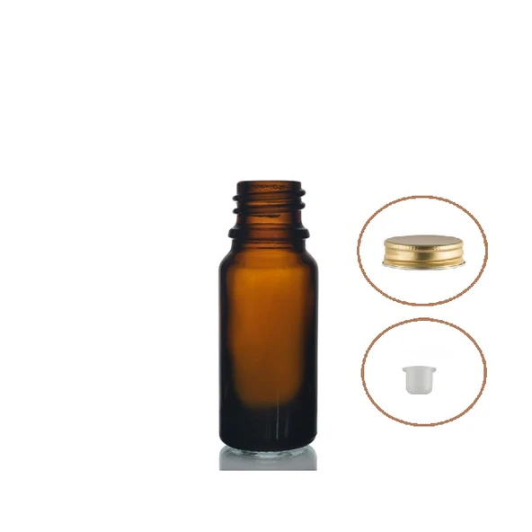 10ml kahverengi şişe sarı metal düz kapaklı, 24 adet, cam şişe, esans şişesi, yağ şişesi, kozmetik şişesi ürün görseli 1