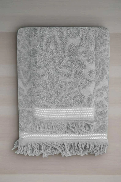 2 Parça Jakarlı Banyo Havlu Takımı %100 Pamuklu 90x150 Cm Arden Gri ürün görseli 1