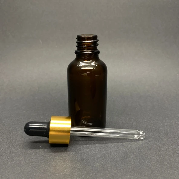 30ml kahverengi cam damlalıklı 12 adet, Gold Kapak Siyah Emzik, Ecza şişesi, Damlalıklı şişe, propolis şişesi, damlatmalı şişe, saç serum şişesi, ecza şişesi ürün görseli 1