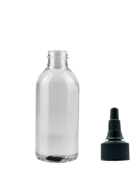 150ml şeffaf plastik asansör kapaklı şişe, 24 adet, serum şişesi, tonik şişesi, asansör kapaklı şişe, sos şişesi, medikal şişe ürün görseli 1