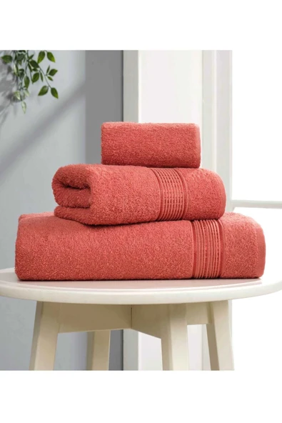 3 lü Banyo Havlusu Seti Pamuklu Ritim Kiremit ürün görseli 1