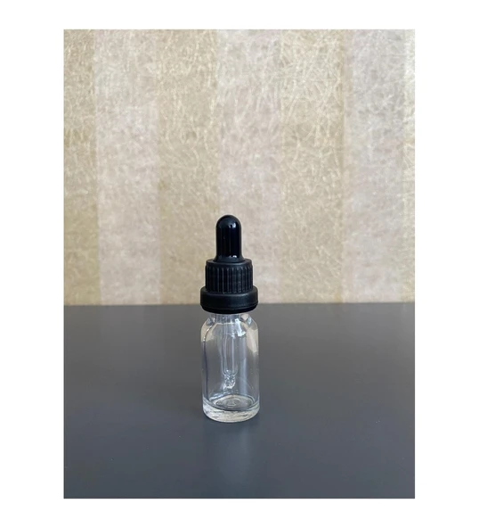 10ml, Şeffaf Cam Şişe, 12 adet, Cam Damlalıklı, Ecza şişesi, Propolis şişesi, Siyah Kapak Siyah Emzik ürün görseli 1