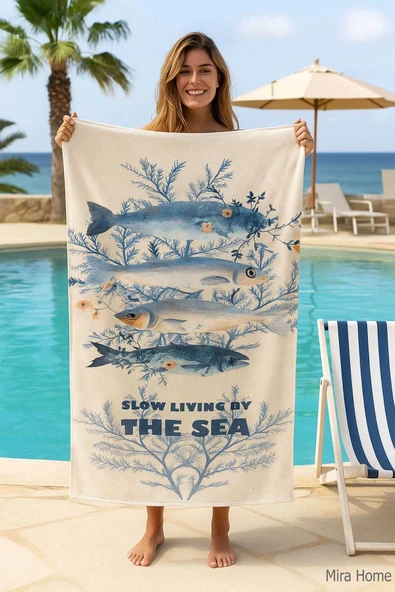 Unisex Desenli Baskılı Deniz Plaj Havlusu Balık 70X140 Cm ürün görseli 1