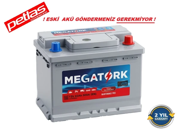 Megatork 12V 60Ah 500A Standart Akü (Üretim Tarihi:2026) ürün görseli 1