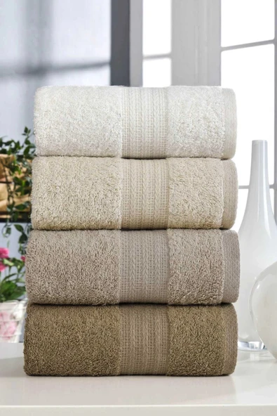 4 Lü El Yüz Havlu Seti %100 Pamuklu Gökkuşağı 50x85 Cm Kahve ürün görseli 1