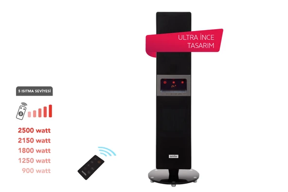 Simfer Single X Karbon Serisi IP65 Suya-Toza Dayanıklı Siyah Uzaktan Kumandalı İç/Dış Mekan Isıtıcı ürün görseli 1