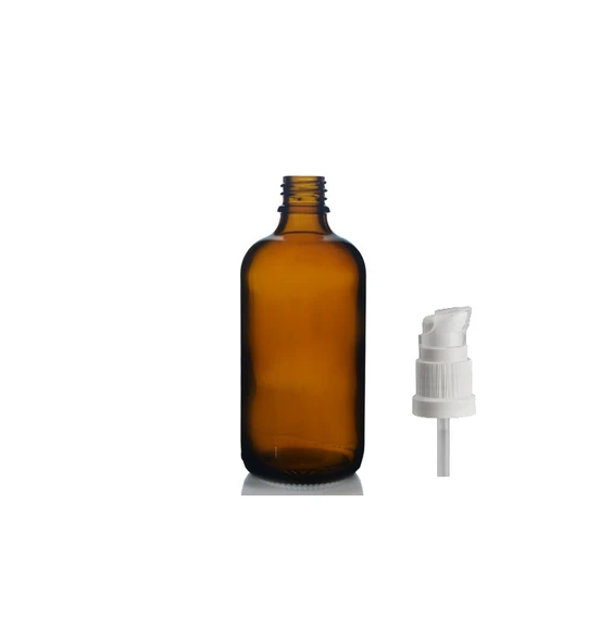100ml kahverengi cam serum pompalı şişe, 12 adet, pompalı şişe, medikal şişe, cam şişe, ürün görseli 1