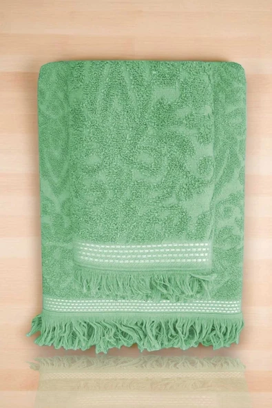 2 Parça Jakarlı Banyo Havlu Takımı %100 Pamuklu 90x150 Cm Arden Yeşil ürün görseli 1