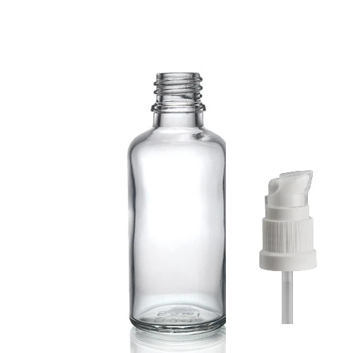 50ml şeffaf cam serum pompalı şişe, 24 adet, pompalı şişe, medikal şişe, cam şişe, ürün görseli 1