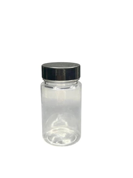 150ml şeffaf  tablet şişesi siyah kapak, 12 adet, tablet şişesi, ecza şişesi, kozmetik şişe ürün görseli 1