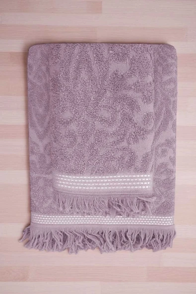 2 Parça Jakarlı Banyo Havlu Takımı %100 Pamuklu 90x150 Cm Arden Mor ürün görseli 1