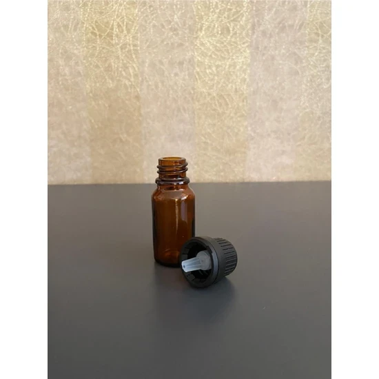 10ml kahvrengi şişe, içten damlalıklı kapak, 24 adet Siyah damlatmalı kapak, Esans şişesi, Boş şişe, Aroma Şişesi ürün görseli 1