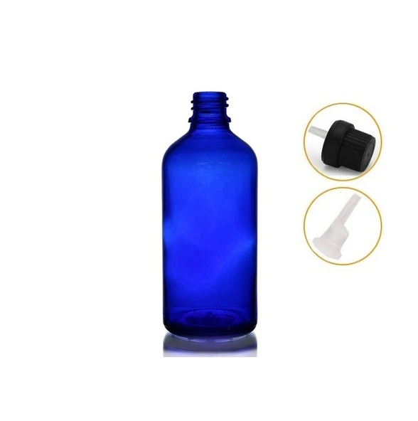 30ml mavi cam içten damlalıklı şişe siyah kapak, 24 adet, damlalıklı şişe, damlatmalı şişe ürün görseli 1
