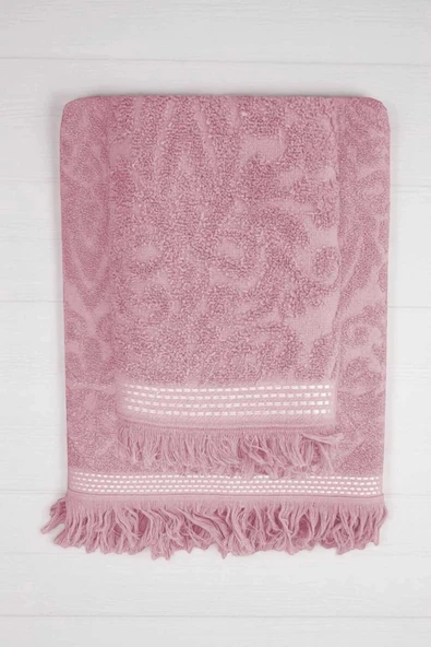 2 Parça Jakarlı Banyo Havlu Takımı %100 Pamuklu 90x150 Cm Arden Pembe ürün görseli 1
