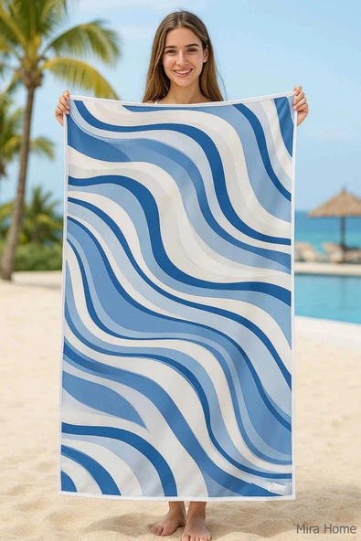 Unisex Desenli Baskılı Deniz Plaj Havlusu Dalga Desen 70x140 Cm ürün görseli 1