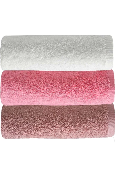3 lü Düz Renk El Yüz Havlu Seti %100 Pamuklu 50x90 Cm Gül-Pembe-Beyaz ürün görseli 1
