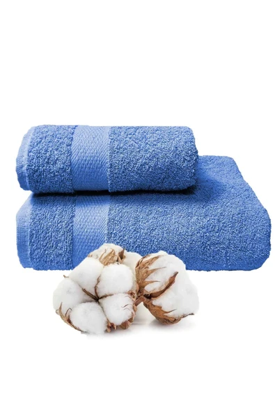 2 li Banyo Havlu Takımı %100 Pamuklu Dry Mavi ürün görseli 1