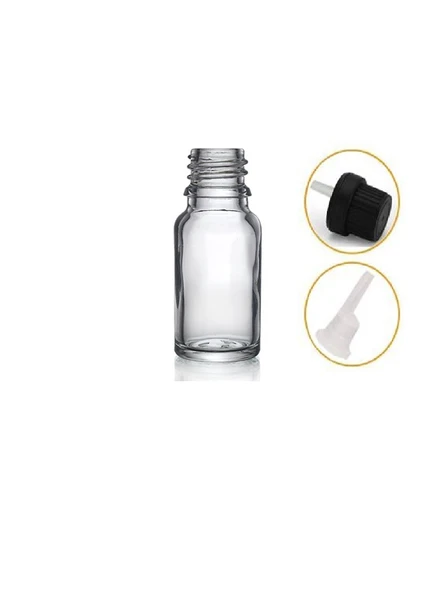 10ml şeffaf cam içten damlalıklı şişe siyah kapak, 24 adet, damlalıklı şişe, damlatmalı şişe ürün görseli 1