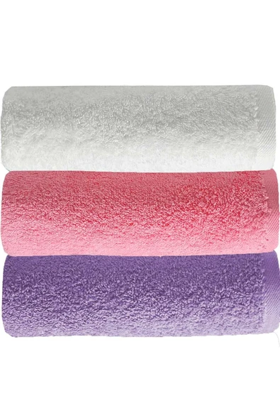 3 lü Düz Renk El Yüz Havlu Seti %100 Pamuklu 50x90 Cm Mor-Pembe-Beyaz ürün görseli 1