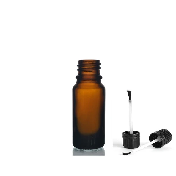 20ml kahverengi cam şişe fırça kapaklı, 12 adet, ecza şişesi, kozmetik şişe, yapıştırıcı şişesi, yağ şişesi ürün görseli 1