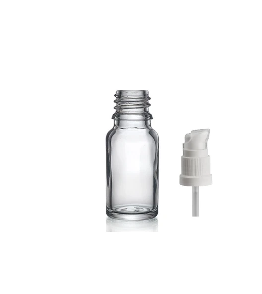 10ml şeffaf cam serum pompalı şişe, 24 adet, pompalı şişe, medikal şişe, cam şişe, ürün görseli 1