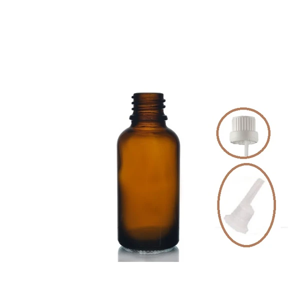 30ml kahverengi cam içten damlalıklı şişe beyaz kapak, 24 adet, damlalıklı şişe, damlatmalı şişe ürün görseli 1