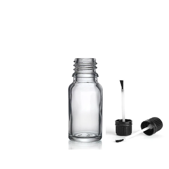 20ml şeffaf cam şişe fırça kapaklı, 24 adet, ecza şişesi, kozmetik şişe, yapıştırıcı şişesi, yağ şişesi ürün görseli 1