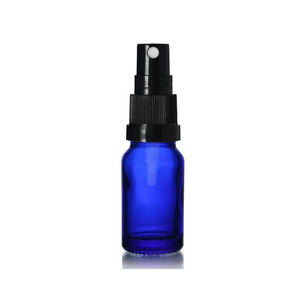 20ml mavi cam, siyah sprey başlıklı şişe, 12 adet, cam şişe, sprey şişesi, ecza şişesi, dropper şişe, medikal şişe ürün görseli 1